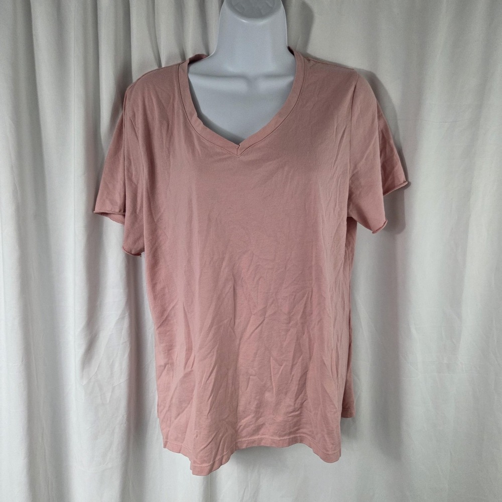 Time And Tru Shirt Womens XL Pink V Neck Short Sleeve Basic Tee Top Pima Cotton